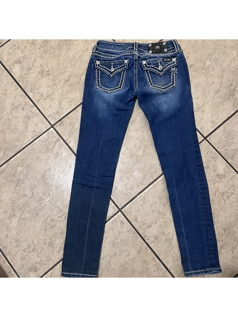Miss Me Y2k Low Rise Thick Stitch Flap Pockets Grunge Skinny Jeans 27x28.5 Women